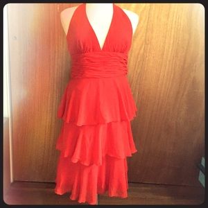 Max & Cleo Orange Chiffon Halter Dress